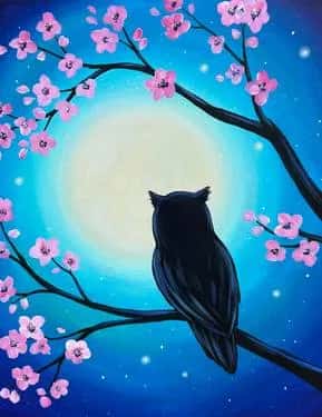 Pink Blossom Moonlight Owl