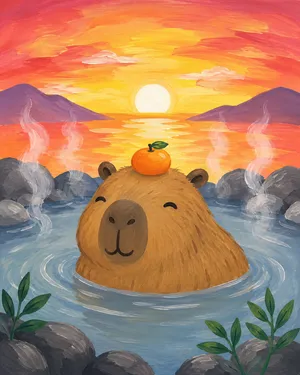 Capybara Sunset Soak at Mountain Mike's in Napa — Painting