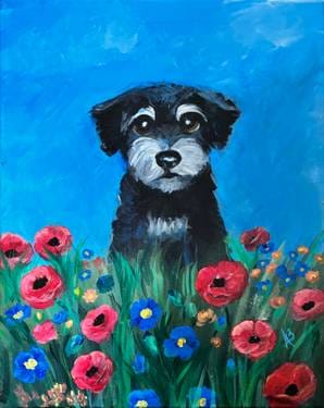 Sunday Puppy Dog with Poppies — Painting