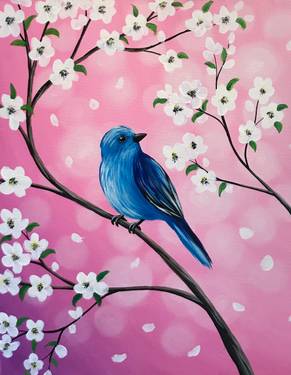 Paint Nite: Bluebird Bokeh Blossoms — Painting