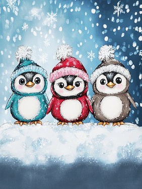 Cute Christmas Penguins — Painting