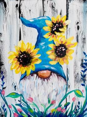Grateful Gnome with Sunflowers — Painting