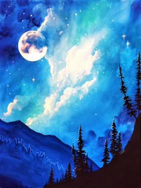 Blue Galaxy Moonscape at Kelsey's Quarry Edge — Painting