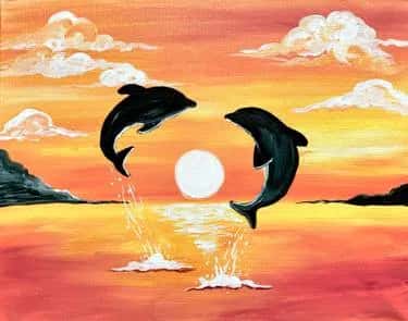 Dolphins in Love at Sunset