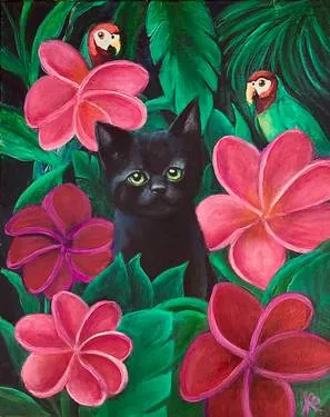 Saturday Cat with Tropical Birds — Painting