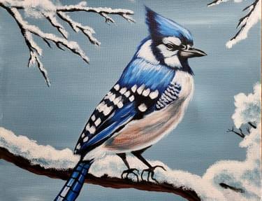 Snowy Blue Jay at ALE - Amberwood Lounge & Eatery — Painting