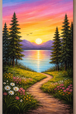 Mountain Lake Sunset — Painting