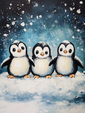 Penguin Snow Family — Painting