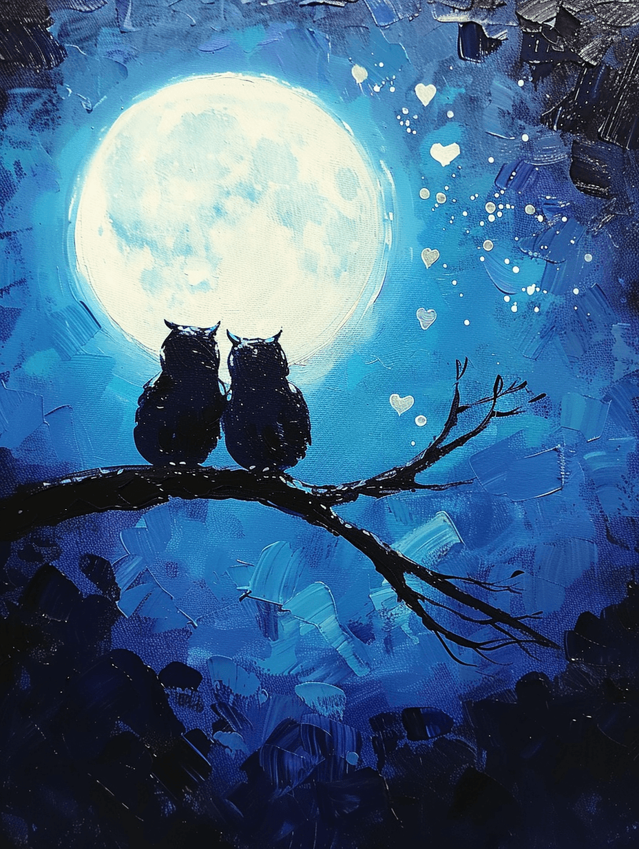 Owl Love You In The Moonlight Night — Painting