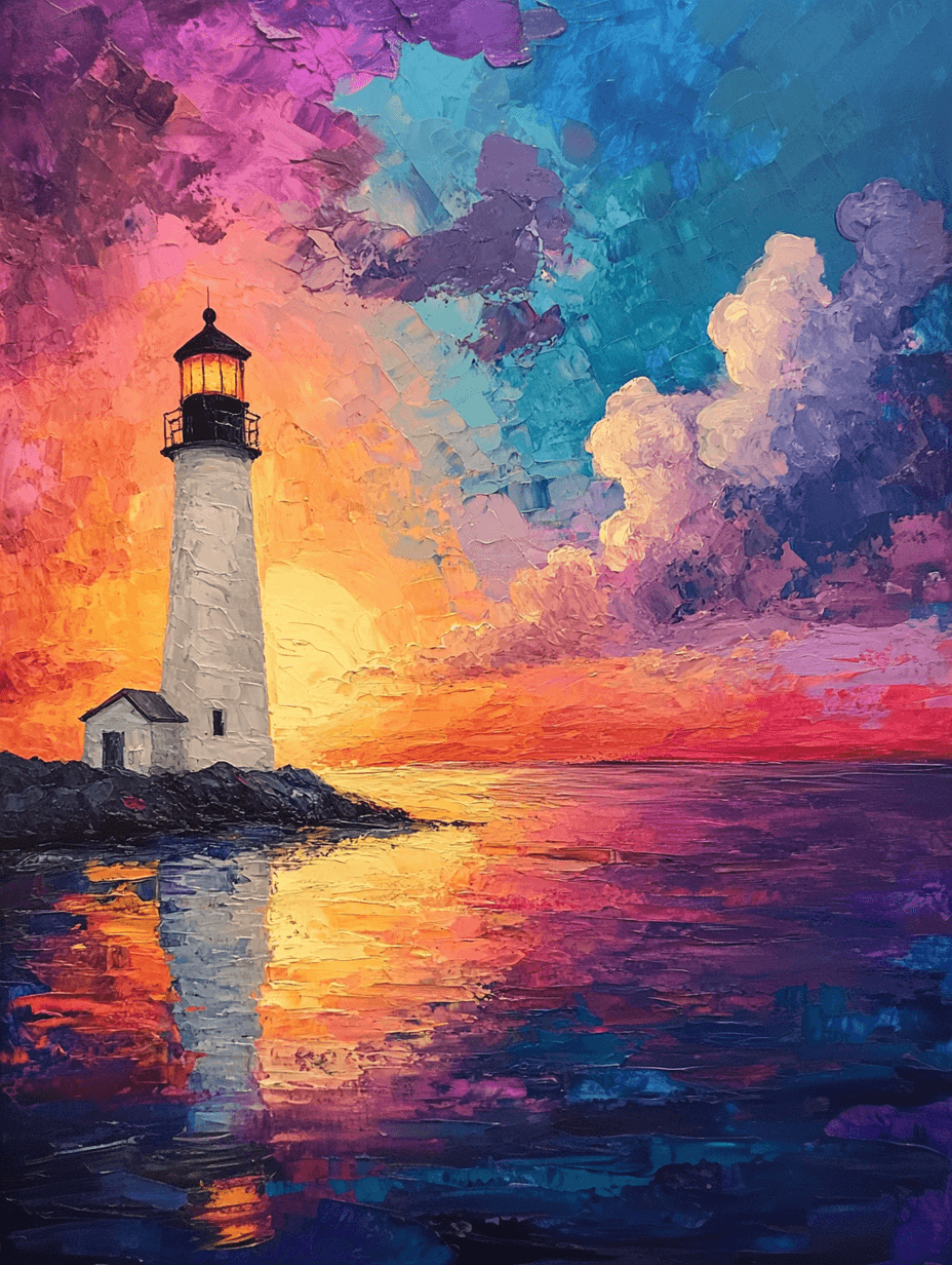 Rainbow Lighthouse Sunset by the Sea