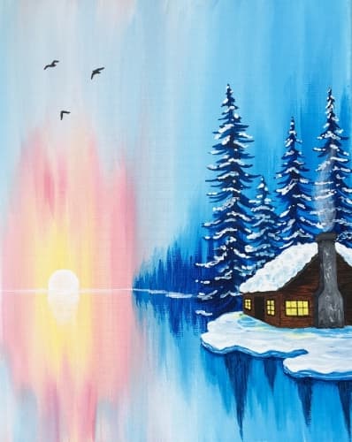 Winter Cabin Sunrise
