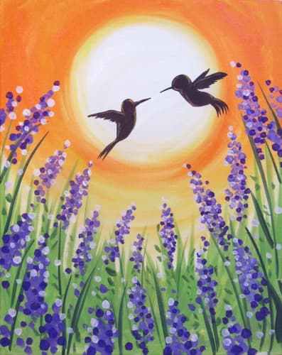 Hummingbirds over Lavenders