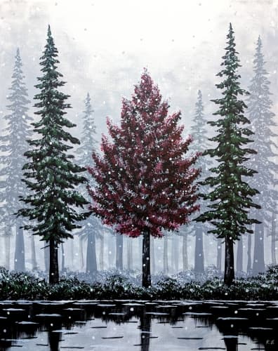 Ever Red Tree among the Snowy Evergreens