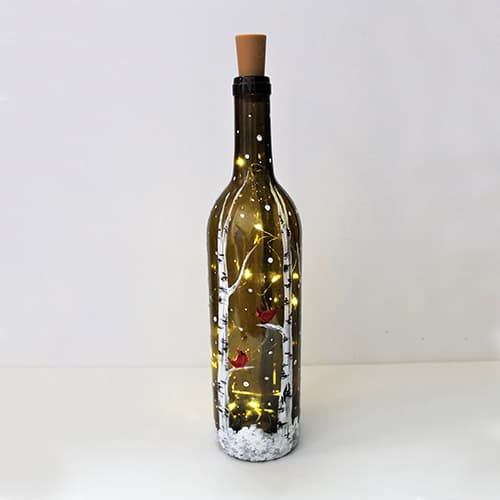 Birch Buddies Wine Bottle with Fairy Lights