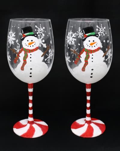 Happy Snowman Wine Glasses