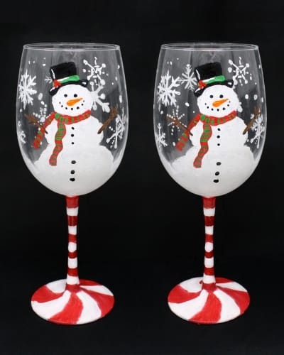Happy Snowman Wine Glasses Paint Night — Painting