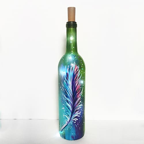 Paint Nite: Light as a Feather Wine Bottle with Fairy Lights — Painting