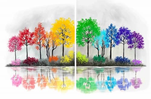 Lake Of Colorful Reflection Partner Painting
