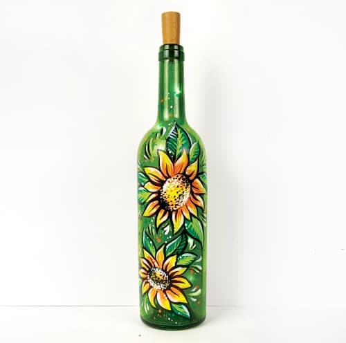 Perfect Sunflowers Wine Bottle with Fairy Lights