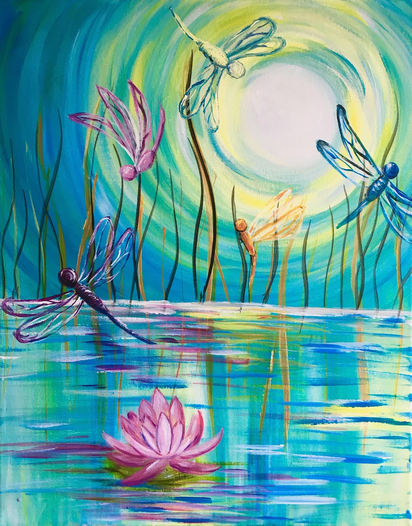 Dragonflies And A Lotus Flower