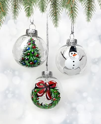 Set of 3 Christmas Ornaments - Snowman, Wreath, Tree