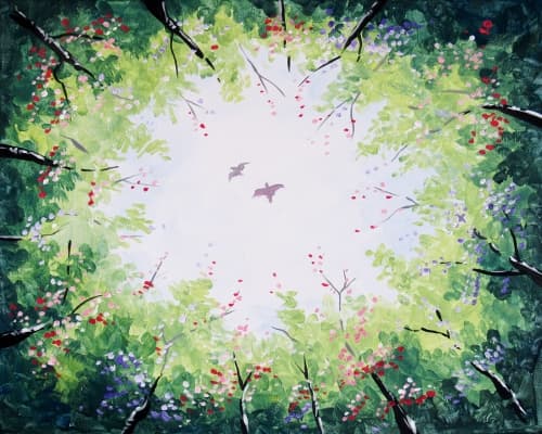 Love Birds Playing Over The Forest