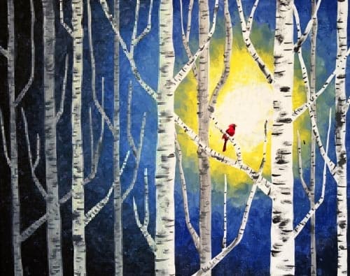 Cardinal in the Birches (horizontal)