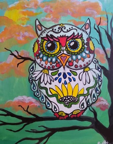 Day of the Dead Floral Owl