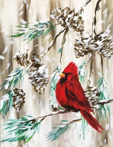 Red Cardinal in a Winter Pine