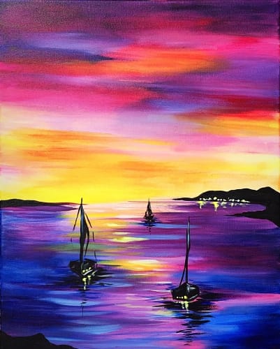 Sunset Sailboat Silhouette — Painting