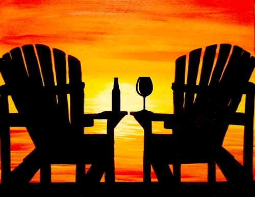 Muskoka Chairs Sunset with Drinks
