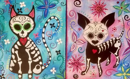 "Day Of The Dead" Dog/Cat Partner Painting