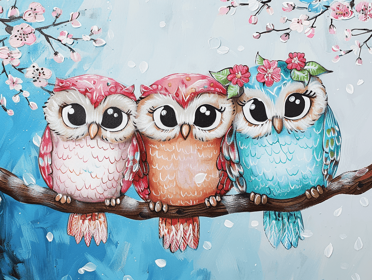 Owl Springtime Friends — Painting