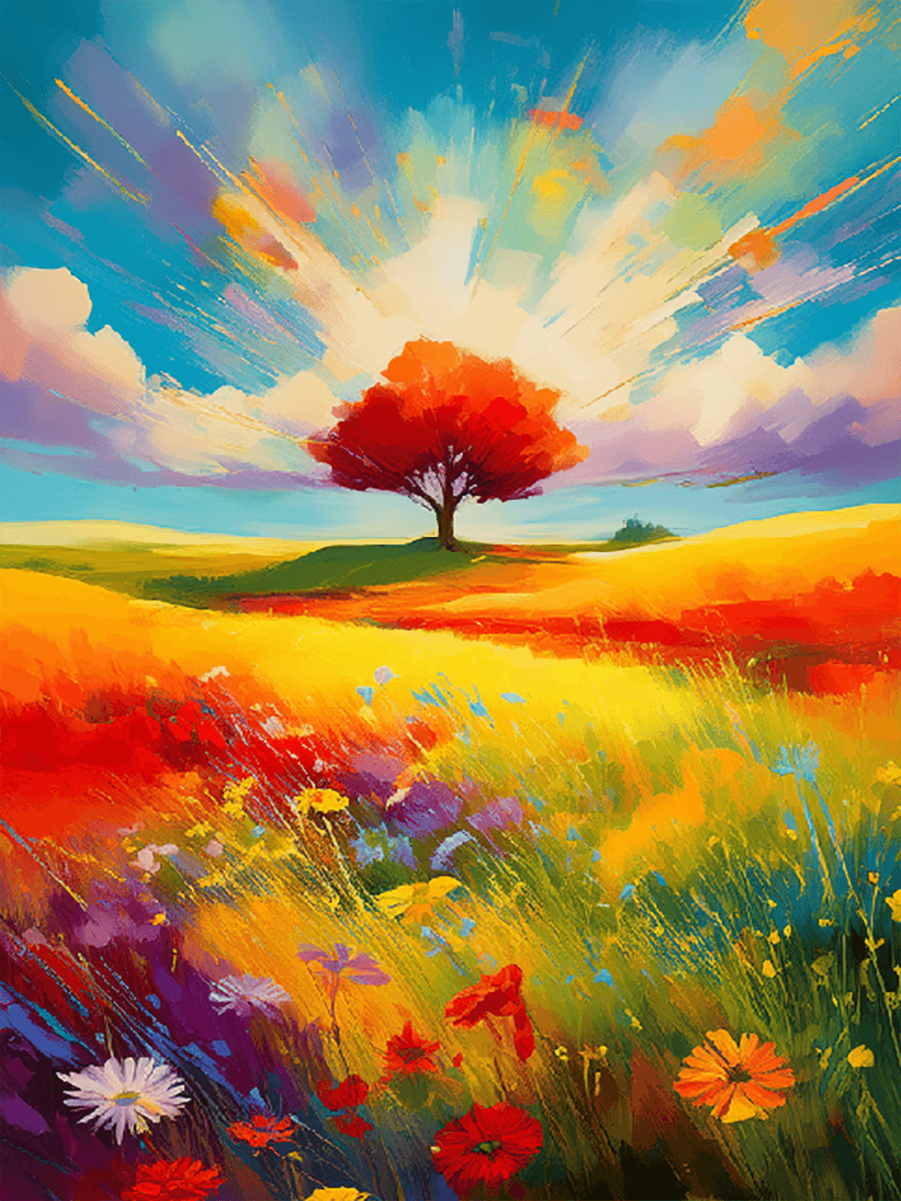 Rainbow Summer Sky and Wildflowers