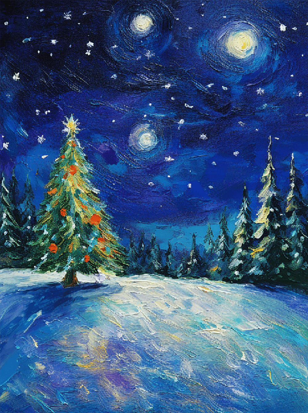 Moonlit Holiday Pine Trees
