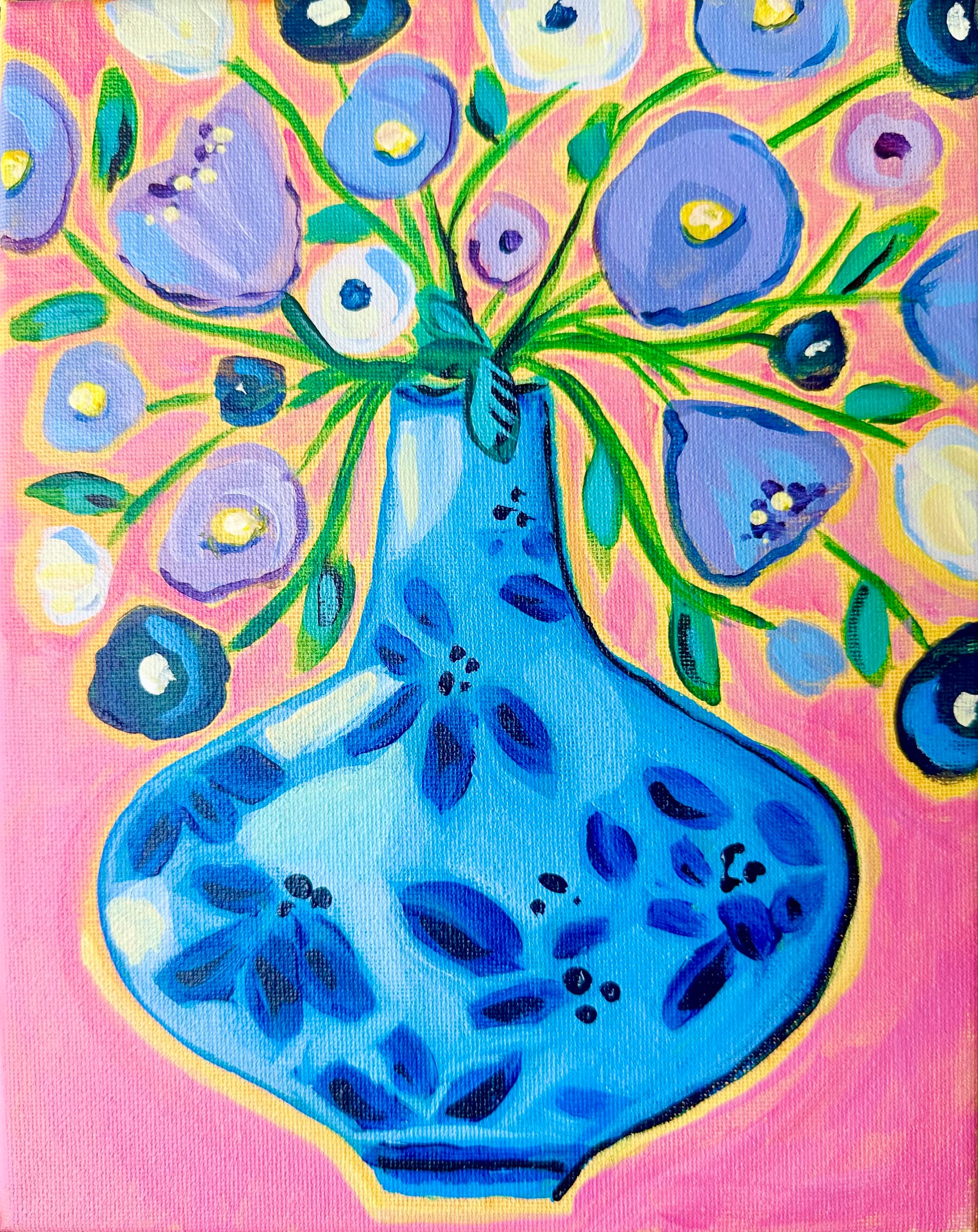 "Abstract Flowers Blue Vase" — Painting
