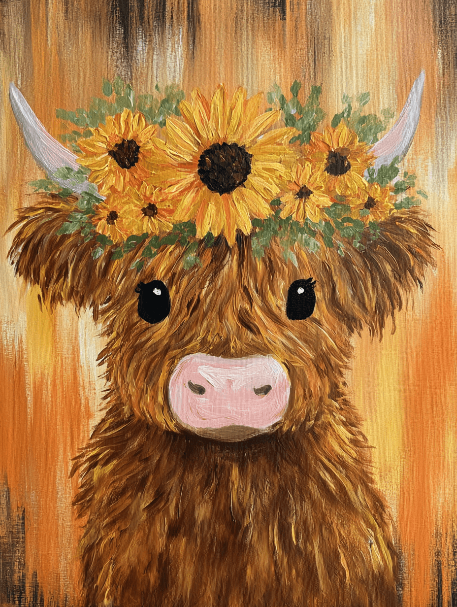 Fluffy Highland Cow with Flower Crown