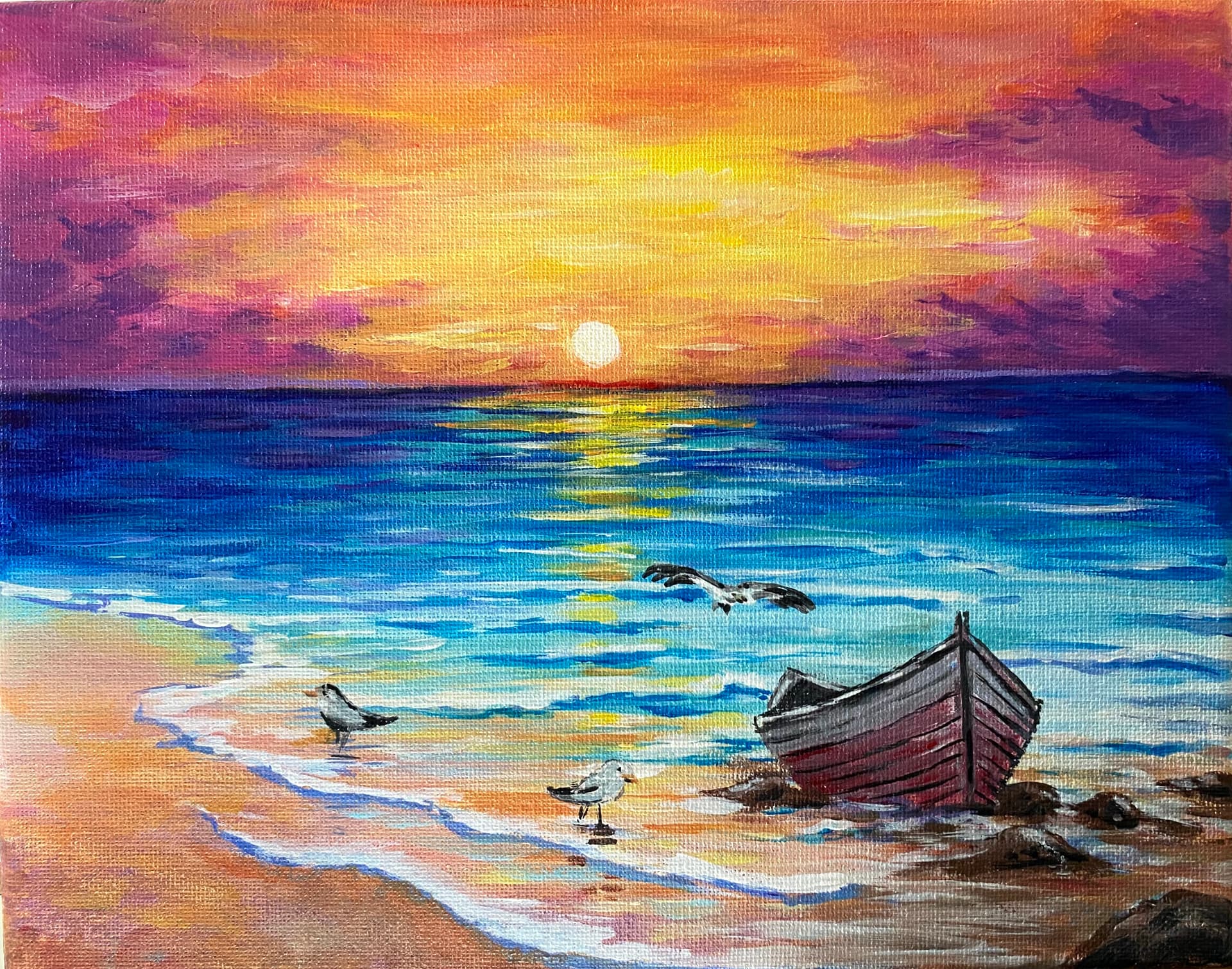 Boat on the Beach at Sunset