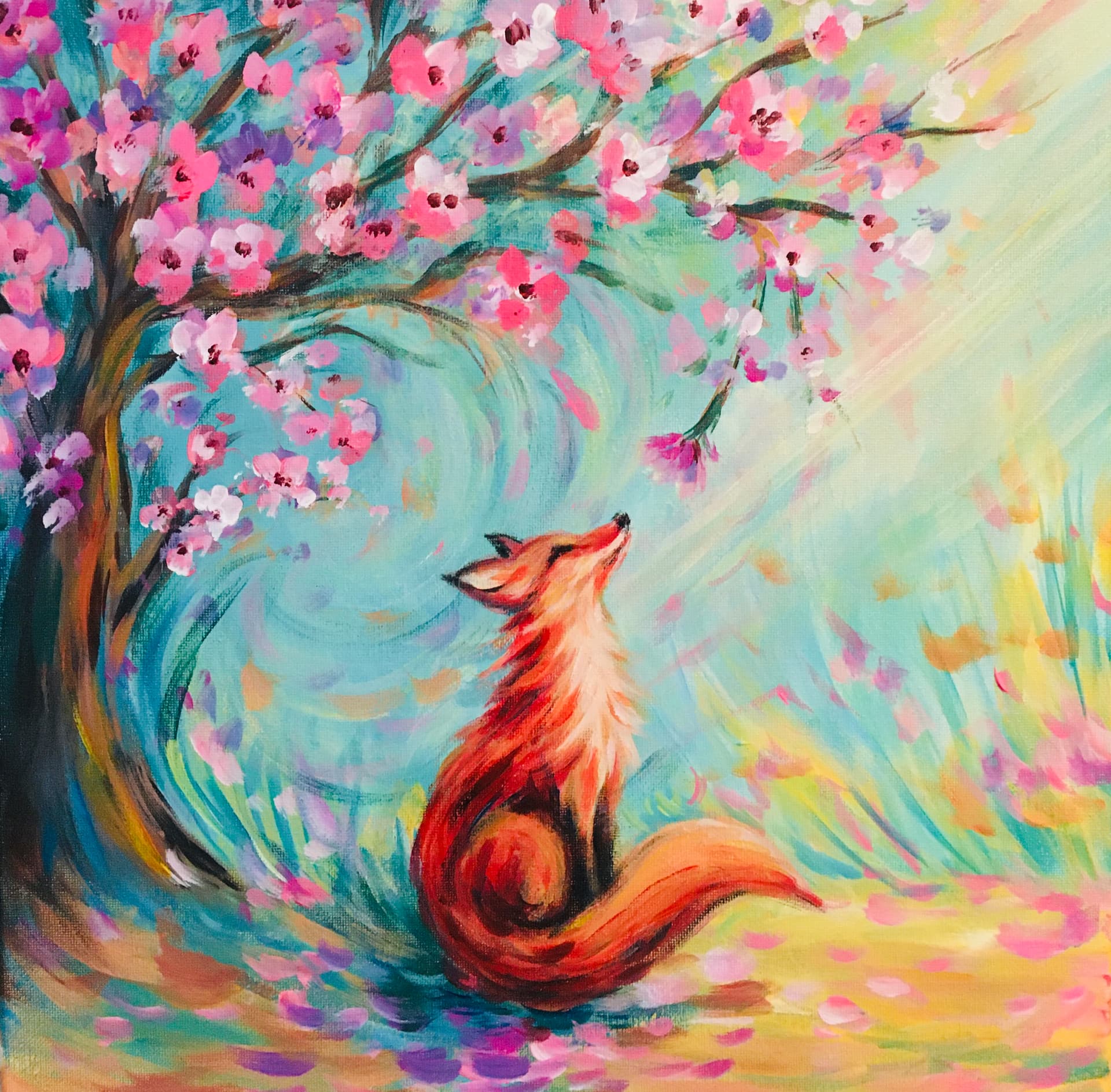 Fox Under the Cherry Blossoms