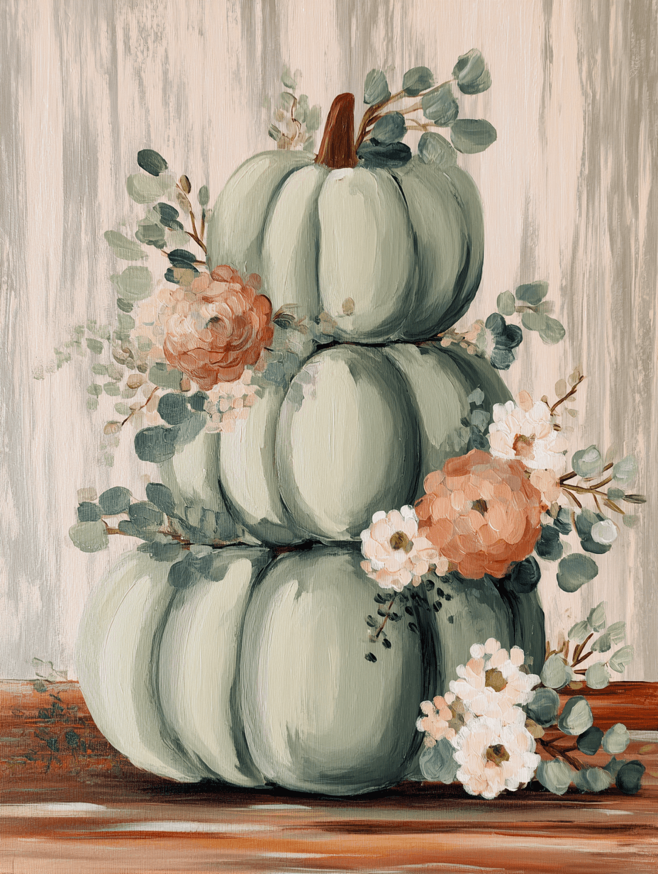 Sage Green Heirloom Pumpkin Stack