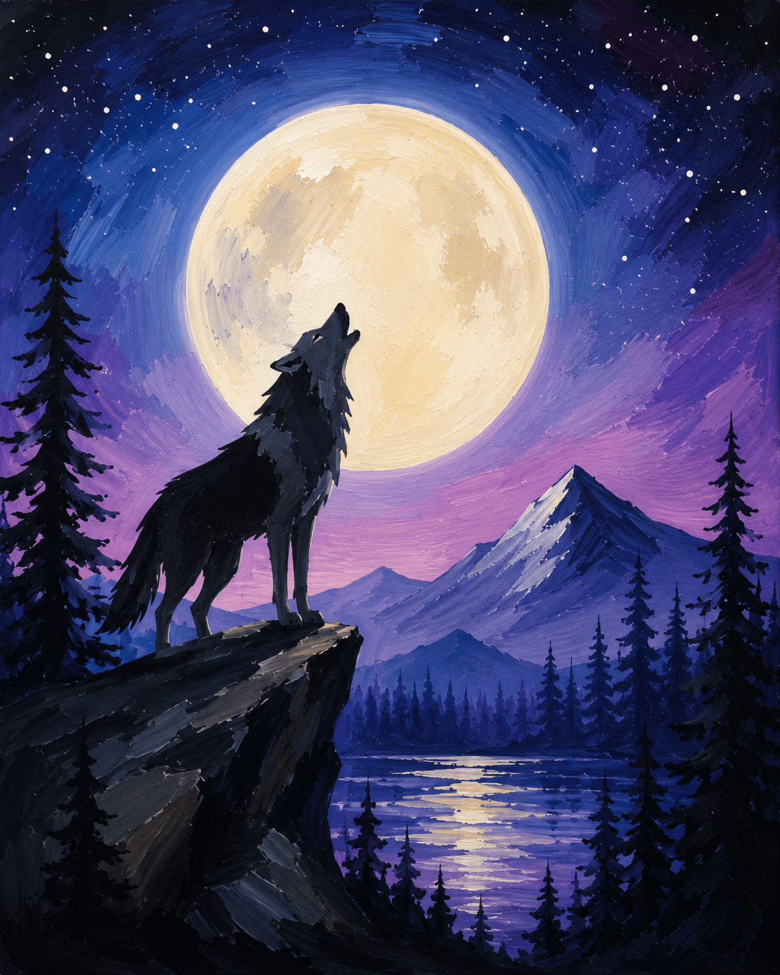 Wolf Howling at the Full Moon