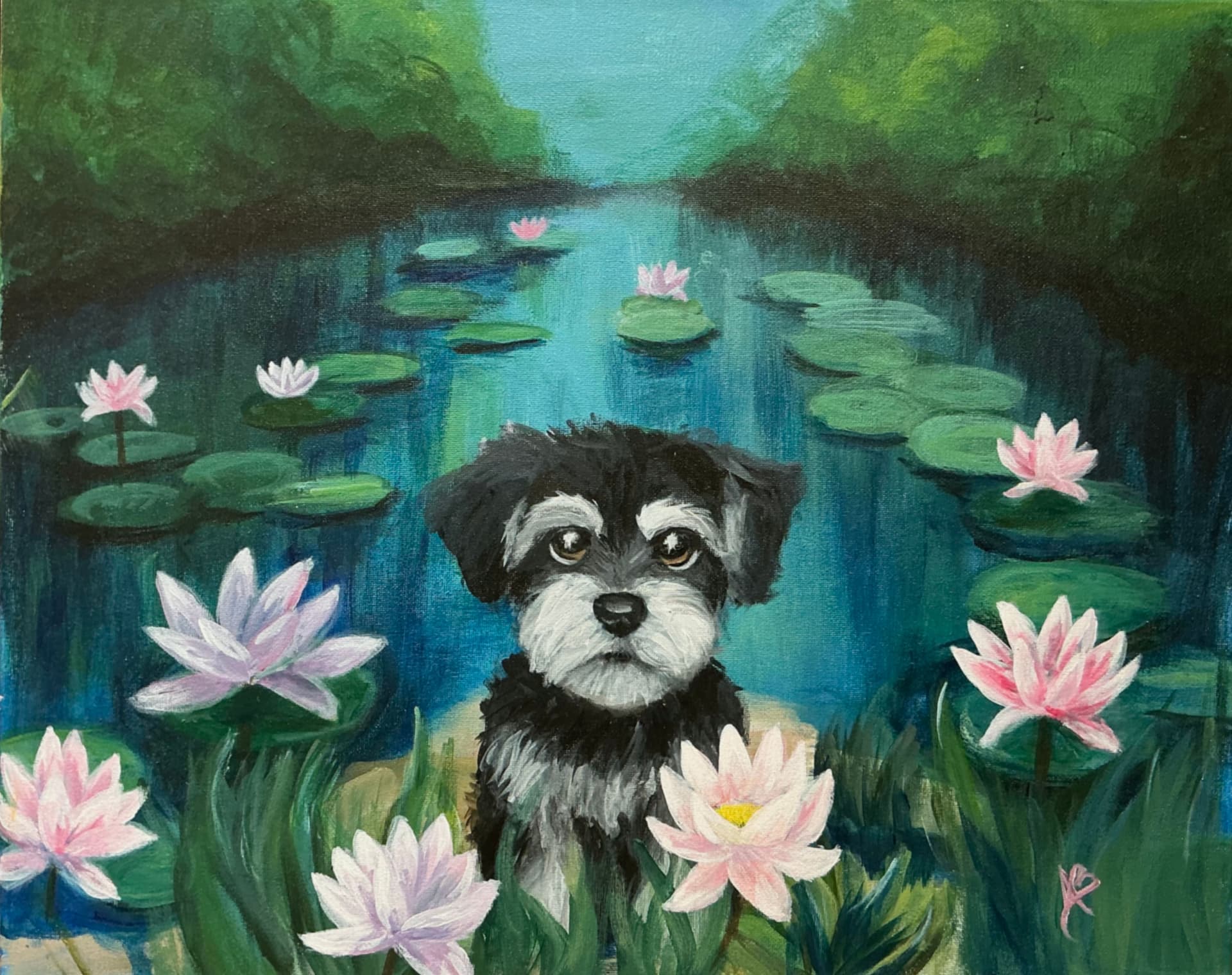 Dog with Monet Water Lilies