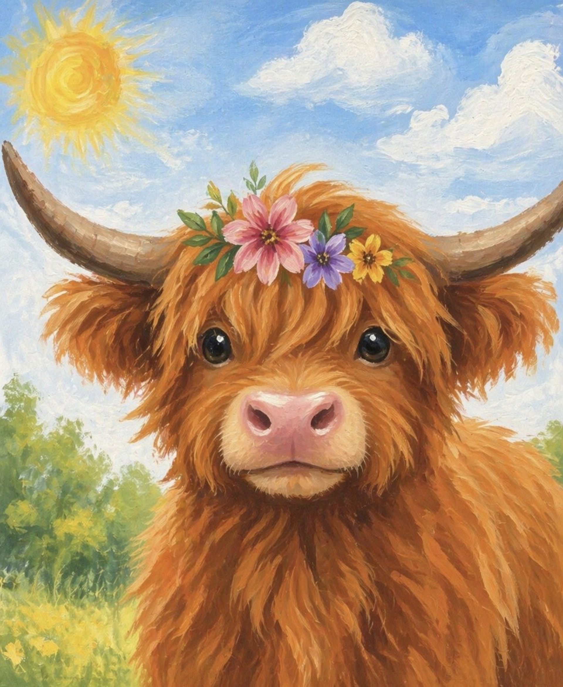Happy Spring Highlander — Painting