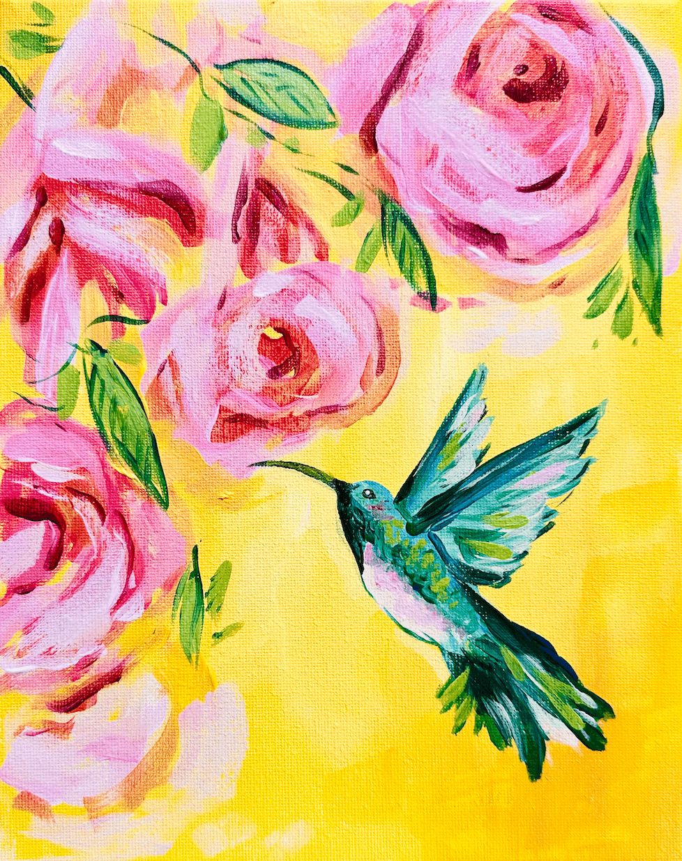 Hummingbird & Pink Roses