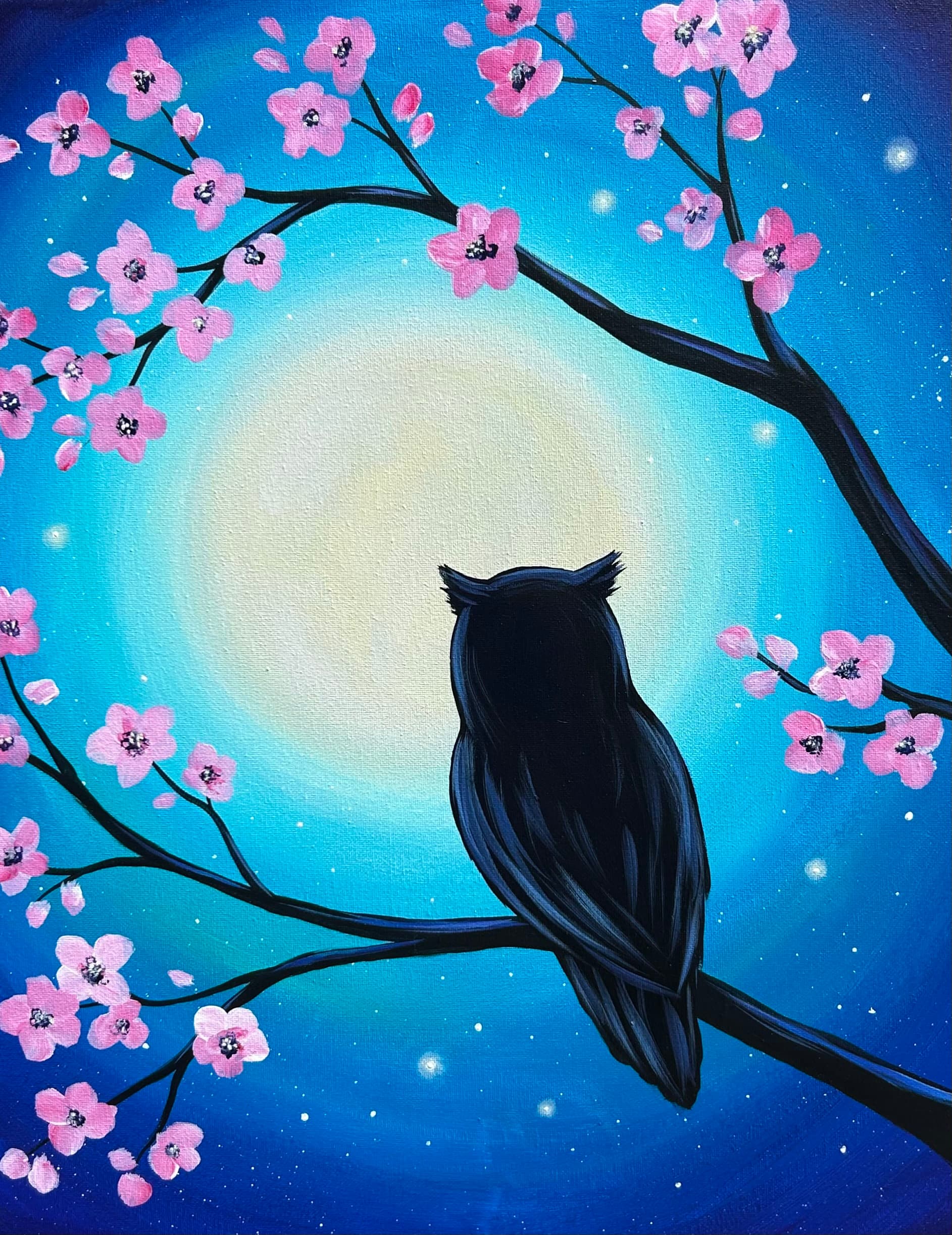 Pink Blossom Moonlight Owl