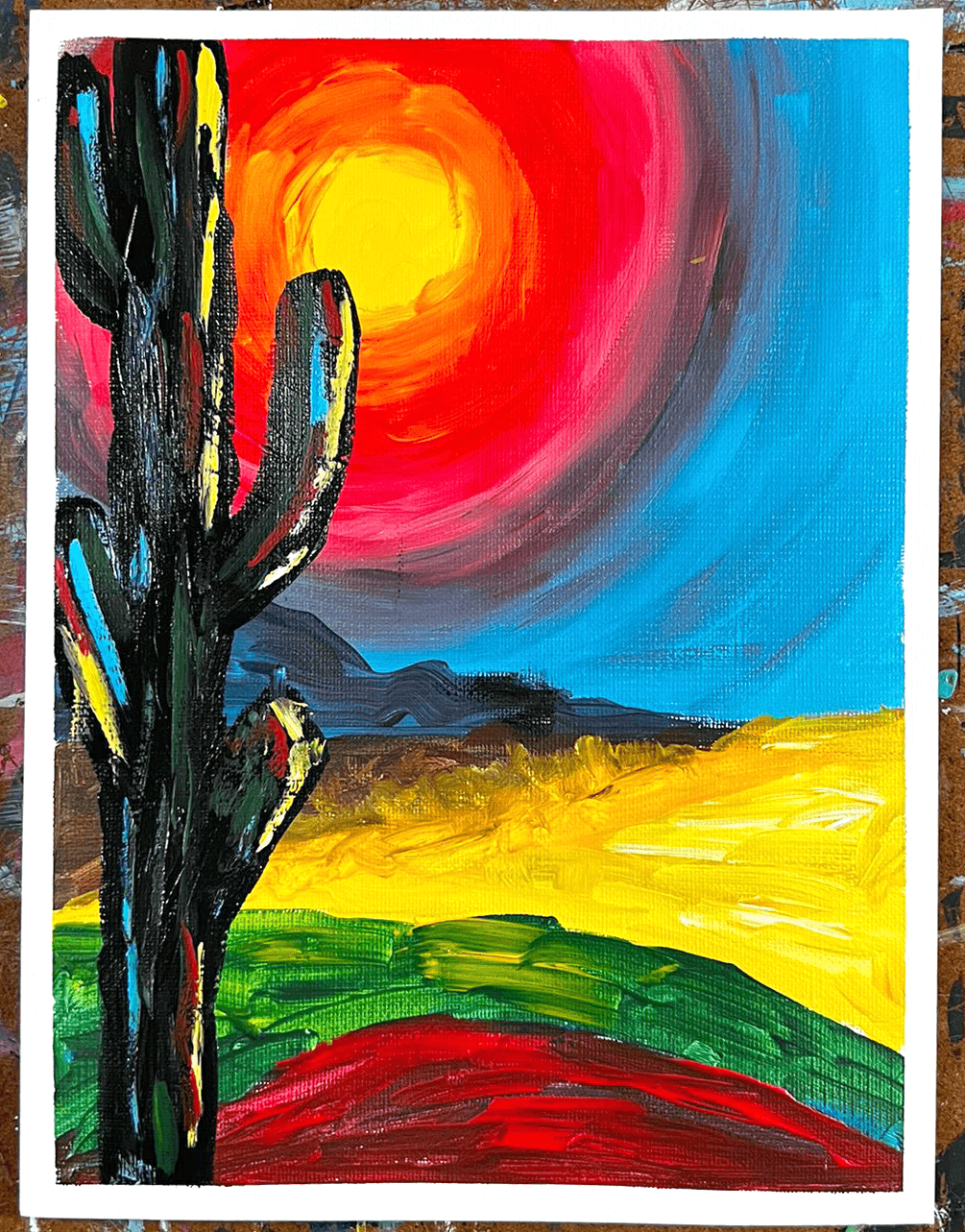 Colorful Cactus Sunset. Full uncut Video Tutorial — Painting