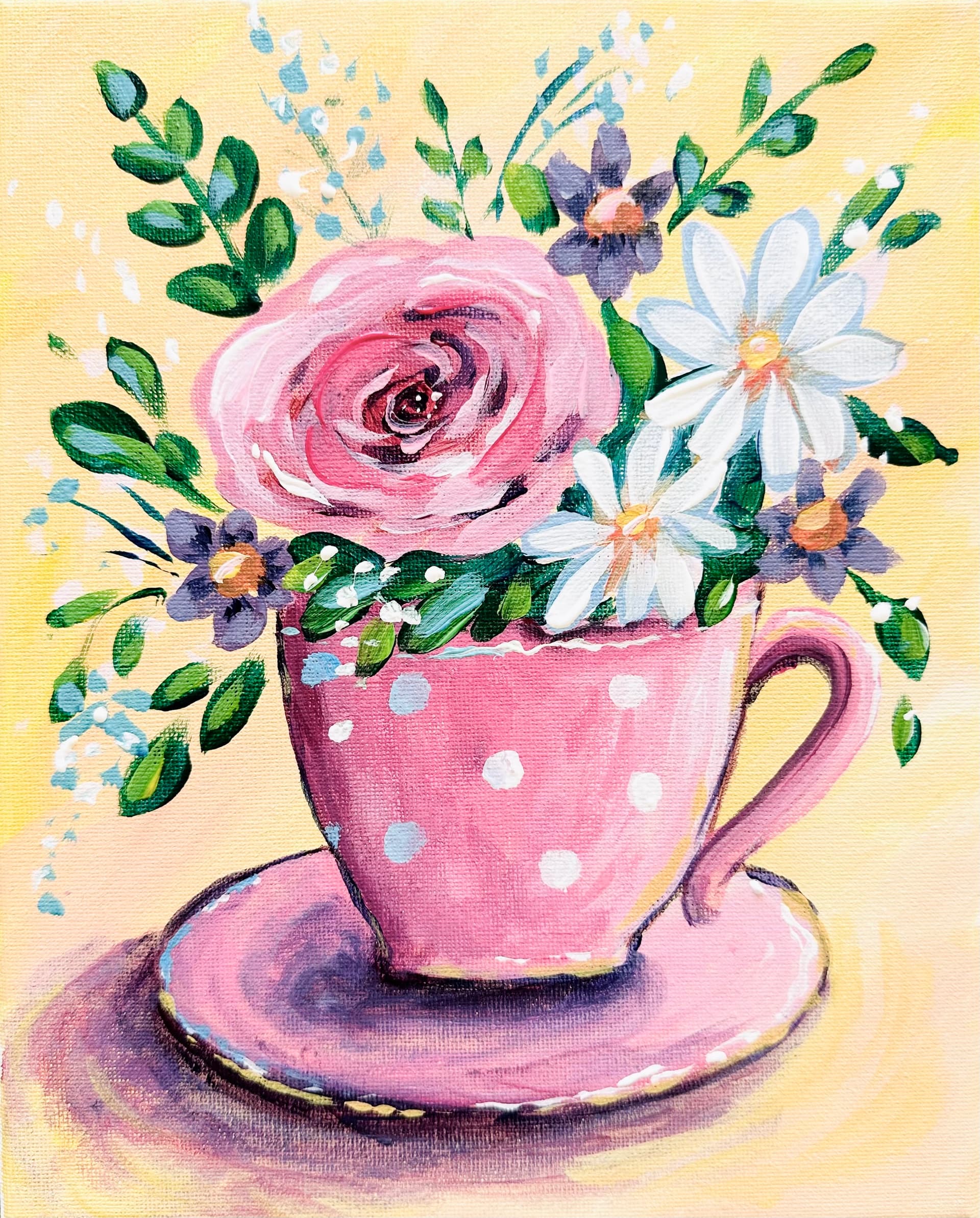 Pink Polka Dot Tea Cup Flower Pot