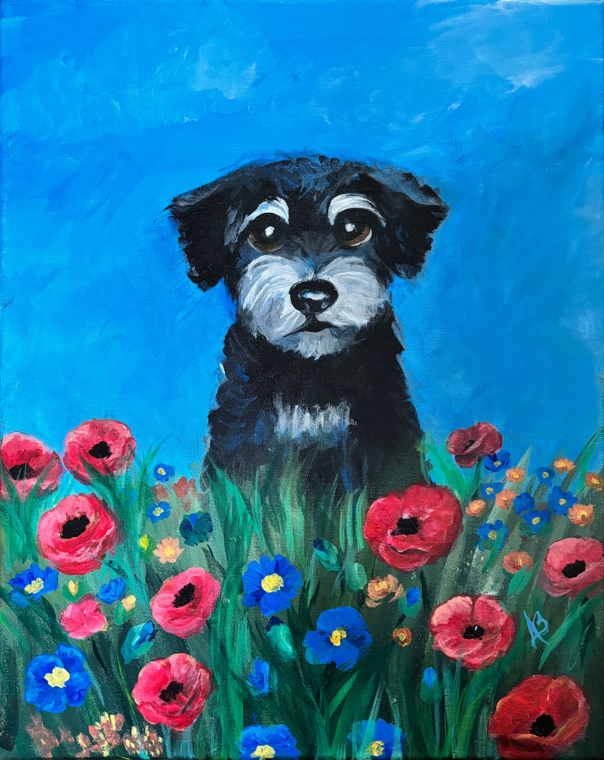 Puppy Dog with Poppies, 8/4/26 — Painting