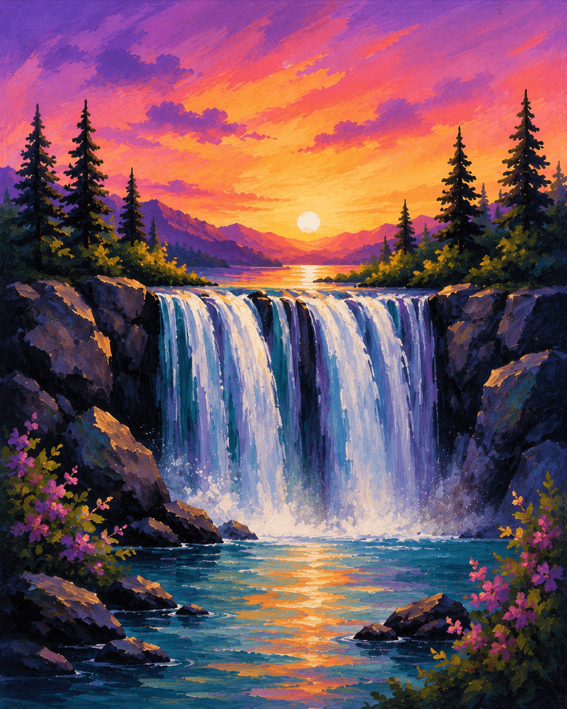 Mountain Sunset Falls