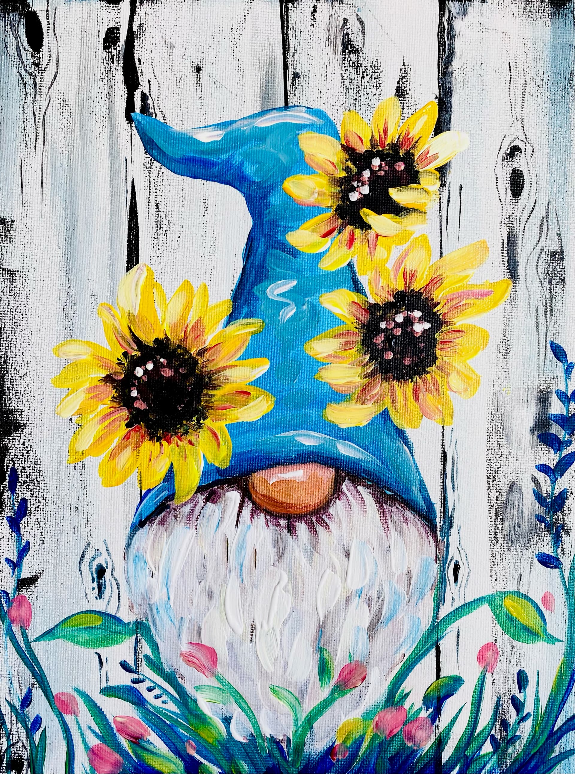 Grateful Gnome with Sunflowers